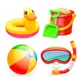 Colorful Beach Toys Icons Set