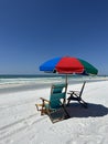 Colorful Beach Umbrella And Chairs On Emerald Coast Florida Beach