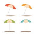 Colorful beach umbrellas set isolated on white background in flat style. Cartoon vector illustration. Royalty Free Stock Photo