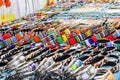 Colorful beads and leather handmade bracelets, bangles and necklaces at local craft market in South Africa.