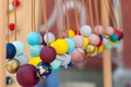 Colorful beads necklace, handmade multicolored round pieces, on string