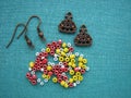 Colorful beads and pieces for making earrings, handmade jewelry Royalty Free Stock Photo
