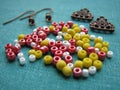 Colorful beads and pieces for making earrings, handmade jewelry Royalty Free Stock Photo