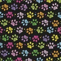 Colorful beautiful colors seamless fabric design paw prints Royalty Free Stock Photo