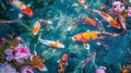 colorful beautiful fantasy vintage wallpaper KOI fish,vintage motif . Generative Ai Royalty Free Stock Photo