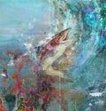 Modern digital abstract art colorful salmon fish