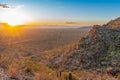 Colorful and beautiful sunset over Gates Pass, Tucson, AZ, with saguaro and cholla cactus Royalty Free Stock Photo