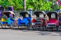 Colorful becak, typical local transport in Solo, Indonesia Royalty Free Stock Photo