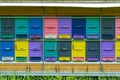 Colorful beehive on a trailer