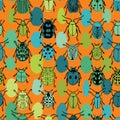 Colorful Beetle Design Seamless Pattern on Orange Background Royalty Free Stock Photo