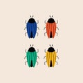 Colorful beetle hand drawn vector illustration. Cute isolated bugs insect in flat style seamless pattern for kids. Royalty Free Stock Photo