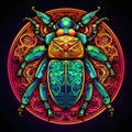 Colorful beetle mandala art on black background. Design print for t-shirt