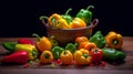 Colorful Bell Peppers on Dark Wood