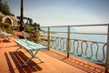 Colorful bench on the promenade facing the Mediterranean Sea at Genoa Nervi Royalty Free Stock Photo