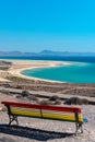 Colorful bench to contemplate View in Playa de Sotavento, Fuerteventura in Spain in summer