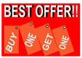 Colorful best offer buy one get one image button web icon
