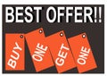 Colorful best offer buy one get one image button web icon