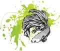 Colorful Betta Fish with green water splash Vector Illustration.