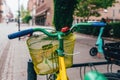 Colorful bicycle on Halmstad Street in Sweden