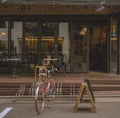 Colorful bicycle parked on the garosu street in Seoul.