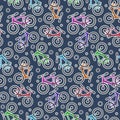 Colorful bicycle stickers on dark blue pattern