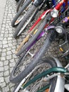 Colorful bicycles parked