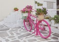 Colorful bicycles in the yeard or ourdoors