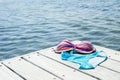 Bikini drying on a wooden pier