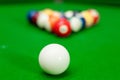 Colorful Billiard and snooker ball pool game at blue table, Relaxation sport and Happiness Concept