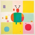 Colorful Biomorphic Forms: A Minimalist Painting With A Red Apple
