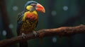 Colorful Bird With Bright Beak On Branch - Zbrush Style Precisionist Art