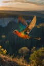 Vibrant Blue-Tailed Bee-Eater in Flight at Golden Hour Royalty Free Stock Photo