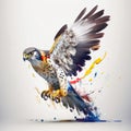A Colorful Bird Flying Through The Air With Its Wings Spread Out And It\'s Body Painted With Multicolored Paint Splatters