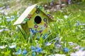 Colorful bird house in a meadow Royalty Free Stock Photo