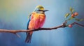 Colorful Bird Perched On Branch: Zbrush-inspired Digital Art