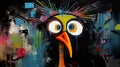 Colorful Bird Painting With Cultural Satire Graffiti Style