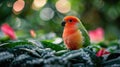 Adorable Orange-Cheeked Lovebird Perched on Lush Green Leaves Royalty Free Stock Photo