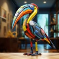 Colorful Bird Sculpture: Art Nouveau Organicity In Block Toy Form