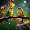 colorful bird sitting in rain generated by AI tool
