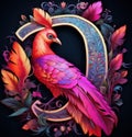 A colorful bird sitting on top of a letter d. Generative AI image.