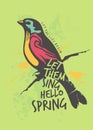 Colorful bird spring poster or tee shirt design