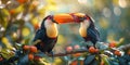 Colorful Birds Perched on Tree Branch Royalty Free Stock Photo