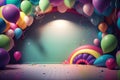 Colorful birthday background with balloons. Generative AI Illustrations