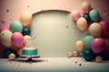 Colorful birthday background with balloons. Generative AI Illustrations