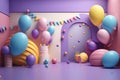 Colorful birthday background with balloons. Generative AI Illustrations