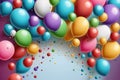 Colorful birthday background with balloons. Generative AI Illustrations