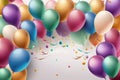 Colorful birthday background with balloons. Generative AI Illustrations