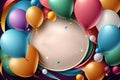 Colorful birthday background with balloons. Generative AI Illustrations