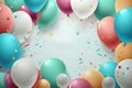 Colorful birthday background with balloons. Generative AI Illustrations