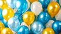 Colorful Birthday Balloons in Blue, Yellow and White. Modern Wal Royalty Free Stock Photo